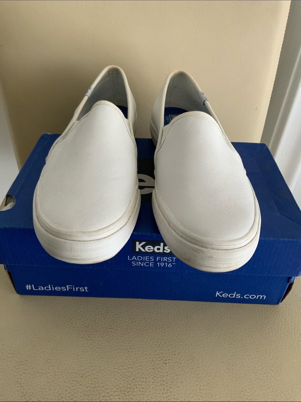 Keds Leather Double Decker White Slip-On Sneakers